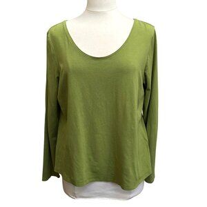 Eileen Fisher Avocado Green Long Sleeve Scoop Neck T-Shirt Top‎ Viscose Large